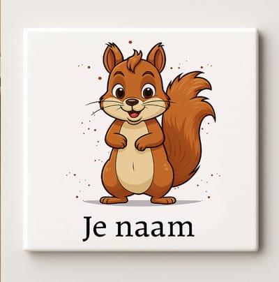Gepersonaliseerde Eekhoorn Decoratieve Tegel 15x15 cm – Schattige Cartoon Eekhoorn met Naam – Kinderkamer & Cadeau Wanddecoratie