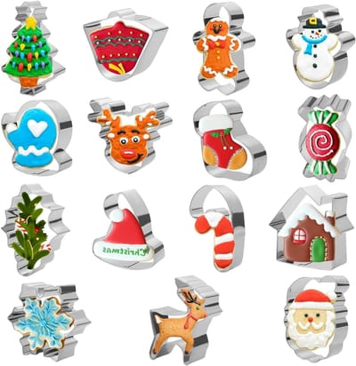 Set van 15 kerst koekjesuitsteekvormen van roestvrij staal, vaatwasserbestendig, ideaal voor kinderen en fondant taarten