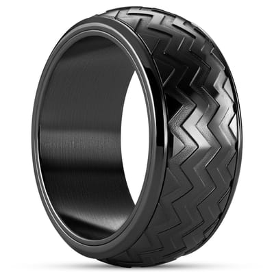 Tigris | 10 mm Zwarte Bewegende Ring met Zigzagpatroon