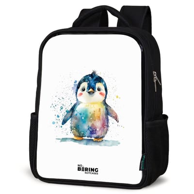 NoBoringSuitcases.com® - Rugzak zwart - Schooltas jongen & meisje - Pinguïn - Regenboog - Waterverf - Dieren - Rugtas voor school - Boekentas kind - Schoolrugzak - Kinderrugzak