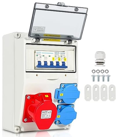 Bouwstroomverdeler 16A met 2 x 230V en 1 x 400V | Wandverdeler met Stroomonderbreker | IP44 Waterdicht voor Bouwplaatsen