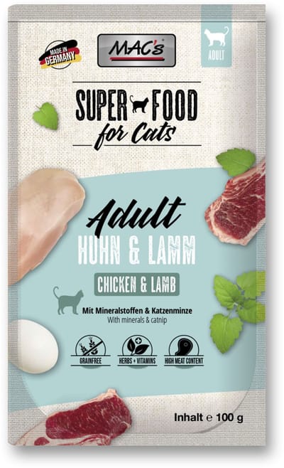 Mac’s Kattenvoer Natvoer Maaltijdzakjes - Kip en Lam - 12 x 100g