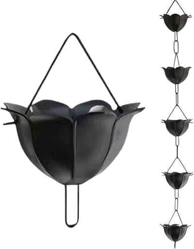 Regenketting Aluminium - Dakgoot Ketting - Water Leiding - Bloemvormig Decoratief - 1 Meter Lengte - Zwart