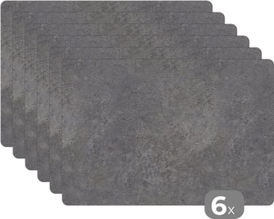 Placemat - Placemats kunststof - Patronen - Industrieel - Beton - 45x30 cm - 6 stuks - Hittebestendig - Anti-Slip - Onderlegger - Afneembaar
