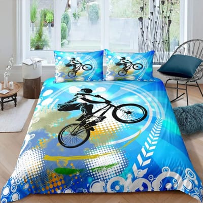 Jongens Dekbedovertrek Mountainbike Beddengoed Set Extreme Sporten Thema Dekbedovertrek Voor Kinderen Tieners Fietsrijder Bedrukt Dekbedovertrek 100×135cm&Duvet Cover
