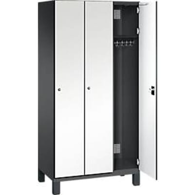 C+P locker Cambio, 3 vakken, op poten, B 900 x D 525 x H 1980 mm, zwart-grijs/wit