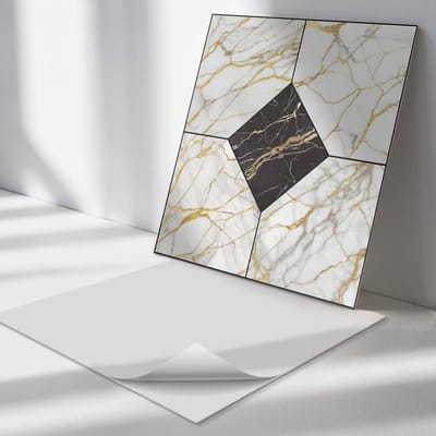 Wallfluent Vinyl Tegels - Elegant Marmerpatroon Vinyl Wandtegels - 30 cm x 30 cm - Zwart PVC Tegels - 9 stuks - Vierkant PVC Tegels - Texturen Plaktegels - Wand PVC Tegels - Plaktegels Keuken en Badkamer