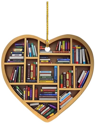 Dailygoods- Boekornament Hartvormig - Acryl Kerstversiering - Boekenplank Hanger - Cadeau voor Bibliothecaris - Duurzaam Materiaal - Veiligheidswaarschuwing - Kerstdecoratie