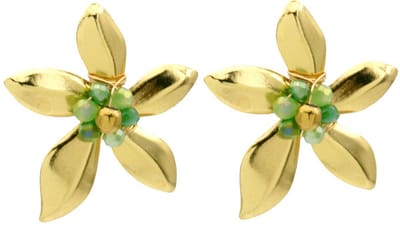 Oorbellen - RVS - bloem - groen - 3,5 cm