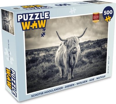 Puzzel Schotse hooglander - Dieren - Wolken - Koe - Natuur - Legpuzzel - Puzzel 500 stukjes