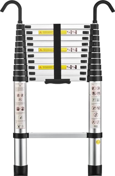 Telescopische ladder 3.2m - Uitschuifbare Aluminium Ladder met Afneembare Haken