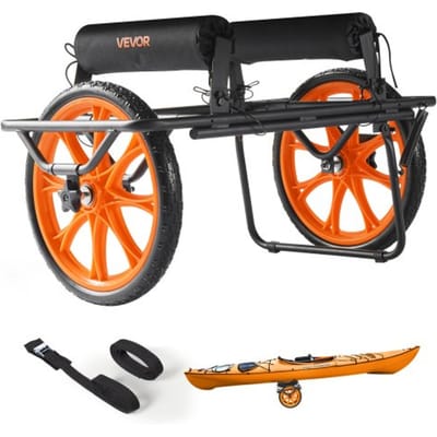 VEVOR Kajakkar, 150 kg, kanokar met 38,1 cm massieve rubberen banden en spanband, bootkar voor het vervoeren van kajaks, kano's, paddleboards, Jon Boats, watersportuitrusting, 770 x 495 x 425 mm