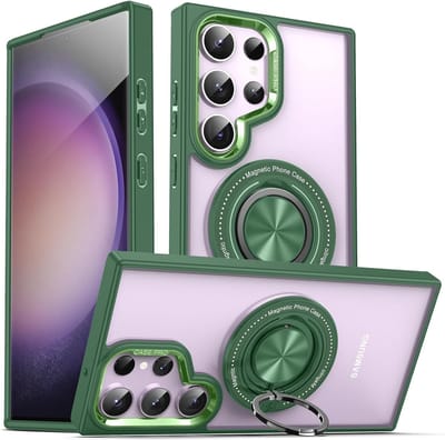 Hoesje Geschikt voor Samsung Galaxy S24 Ultra hoesje Transparant Groen - kickstand Draaibare Ring Houder