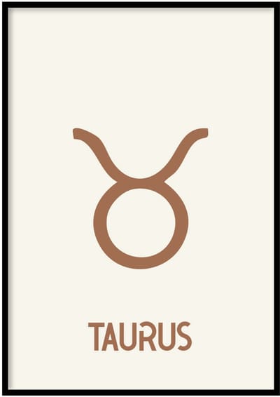 Poster Sterrenbeeld Taurus beige - 50x70 cm - Sterrenbeeld - WALLLL - Exclusief lijst - Professioneel fotopapier