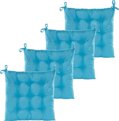 Anna's collection Stoelkussen gewatteerd - 4x - licht blauw - 38 x 38 cm - binnen/buiten