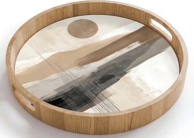 Dienblad rond 40x40 cm - Schootdienblad hout - Minimalistisch - Landschap - Dimensie - Borrelplank rechthoek - Plateau houten dienbladen