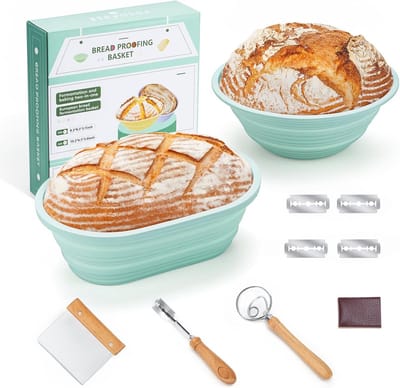Rijsmandjes Broodbakset - Bakvormen - Brood Bakken - Voedselveilig Siliconen - 23 & 25 cm - Turquoise