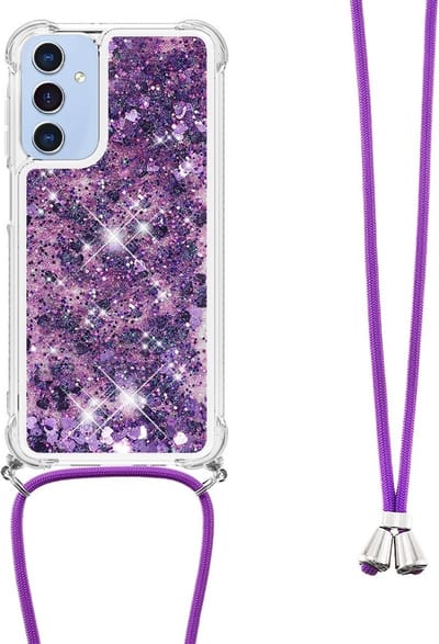 Coverup Hoesje - Geschikt voor Samsung Galaxy A16 Hoesje - Coverup Liquid Glitter Back Cover met Koord - Paars