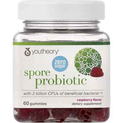 Youtheory, Gommes Probiotiques à Spores, Saveur Framboise, 60 Gommes