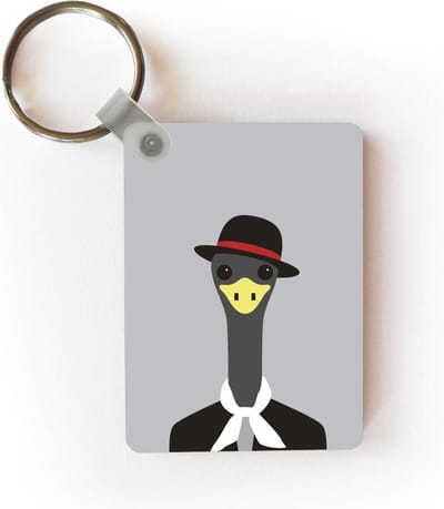 Sleutelhanger - Illustratie van een net geklede struisvogel - Uitdeelcadeautjes - Plastic