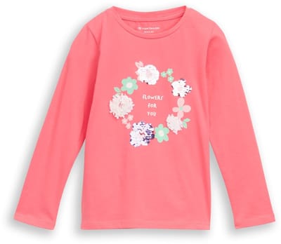 Tom Tailor - T-shirt met lange mouwen en omkeerbare pailletten - Maat 104/110 - pink dream