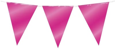 10 meter vlaggenlijn - Fuchsia - 15 vlaggen - Glimmende folie voor binnen & buiten - 30 cm vlaggen - Herbruikbare slinger