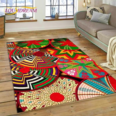 Paniers Tissés Art Floral Coloré Éthiopie 3D Tapis Mandala Tapis pour Salon Chambre Décoration Intérieure, Antidérapant pour Canapé Paillasson 120*160cm