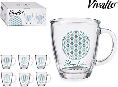 Vivalto - Set van 6 koffie/theeglazen met oor Slow Life - 32 cl