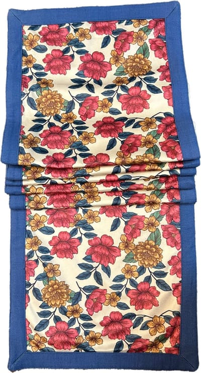 Elegante Gebloemde Velvet Tafelloper | Velvet, Katoen | 30 X 183 CM | Blauw, crème | Tafelloper | Table Runner | Tafellaken | wonen | woonaccessoires