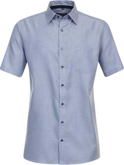 CASA MODA comfort fit overhemd - korte mouw - dobby - blauw - Strijkvrij - Boordmaat: 40 (EU maat: M)