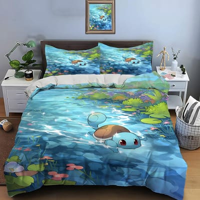 10 maten Pokémon Squirtle beddengoedset, 3-delige set, kingsize kussensloop, bedsprei voor volwassenen, slaapkamerbeddengoedset, ideaal als cadeau. AU Double(180*210cm)3pcs