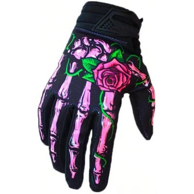 1 paar Mannen en Vrouwen Rozenpatroon Lange Vinger Buiten Sport Off-Road Fiets Wielerhandschoenen In Zwart en Roze, Winter Handwarmers L warm roze kleur