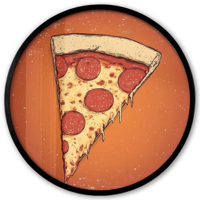 Poster in lijst Rond - Fotolijst 40x40 cm - Posters - Pizza - Kaas - Rood - Pepperoni - Ronde posterlijst zwart - Decoratie - Wanddecoratie woonkamer - Muurdecoratie slaapkamer