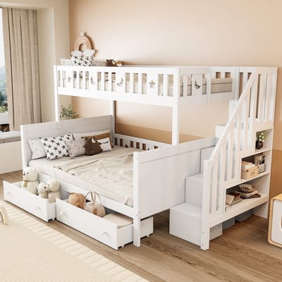 Sweiko Stapelbed - 90×200cm & 140×200cm - 2 lades - Opbergplank - Kinderbed - Wit