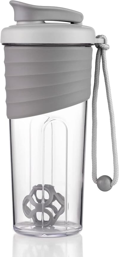 Shaker - Fitness - Shakebeker - Met shakebal - 700 ml - Voor eiwitpoeders - Premium eiwitshakebekers - Voor superromige fitnessshakes - grijs