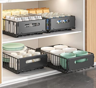 Unyqoos ® Innovatieve Uittrekbare Ladeoplossing voor Keukens en Kasten, Set van 4, Zwart