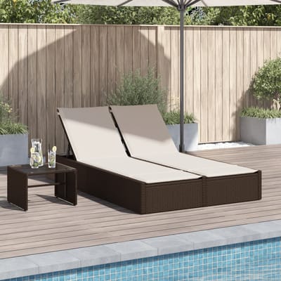vidaXL - Ligbed - 2-persoons - met - kussens - poly - rattan - bruin