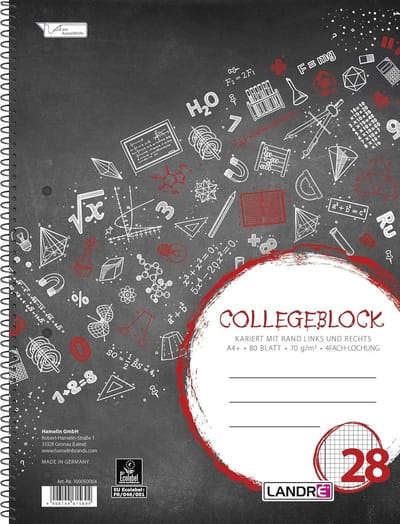 SnelShoppen - Collegeblok A4, 80 vellen, geruit, 70 gsm, houtvrij papier, trendy design, schrijfpapier voor school, kantoor en thuisgebruik