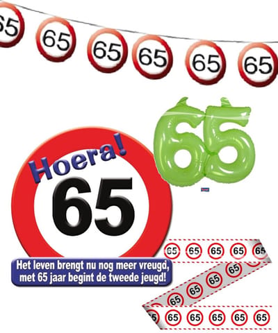65 Feest pakket versiering 65 jaar verkeersbord - 4 delig.