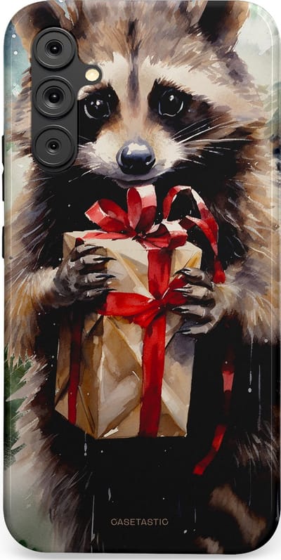 Casetastic hoesje geschikt voor Samsung Galaxy A34 (2023) 5G - Dubbellaagse bescherming - Winter Wasbeer Presentje - Fashion Case - Zwart Grijs Taupe