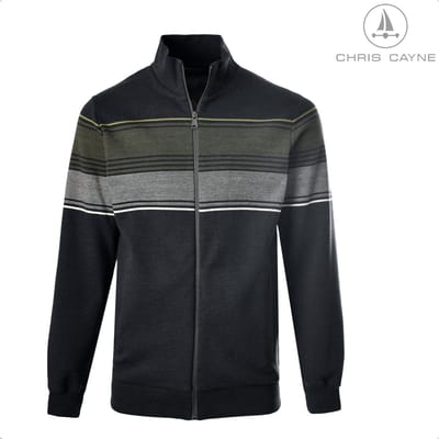 Chris Cayne heren vest - M - navy/offwhite/groen - rits - steekzakken - streeppatroon - pique