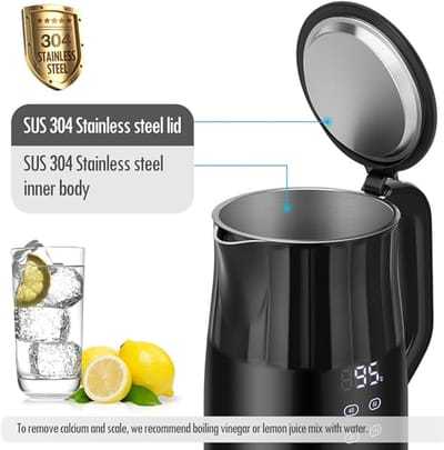 Waterkoker - RVS Roestvrijstaal - 1,7 Liter - Temperatuurregeling 40-100°C - LED Temperatuurdisplay - 7 Kleuren LED Verlichting - Warmhoudfunctie - BPA-vrij - Theeketel