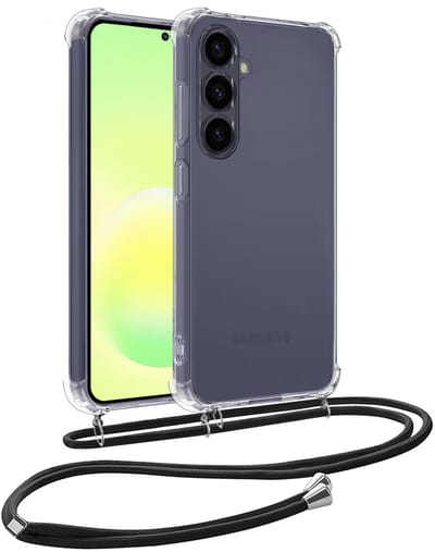 Hoesje - Geschikt voor Samsung Galaxy A57 - Met Koord - Shock Proof - Siliconen Case - Back Cover - Telefoonkoord - Telefoon Hoes Shockproof - Telefoonketting - Telefoonhoesjes - Transparant