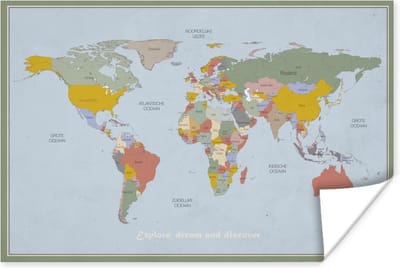 Wereldkaart - Kleuren - Quote - Kinderen - Jongens - Meisjes - 30x20 cm - Poster - Poster Kinderkamer