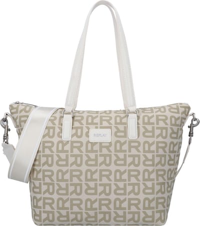 REPLAY Schoudertas Shopper Dirty White + Sand Beige