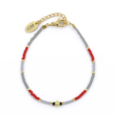 CO88 Collection 8CB-91155 Kralenarmband met Miyuki Kralen - Rood Grijs - 16+3cm - Goudkleurig Slot