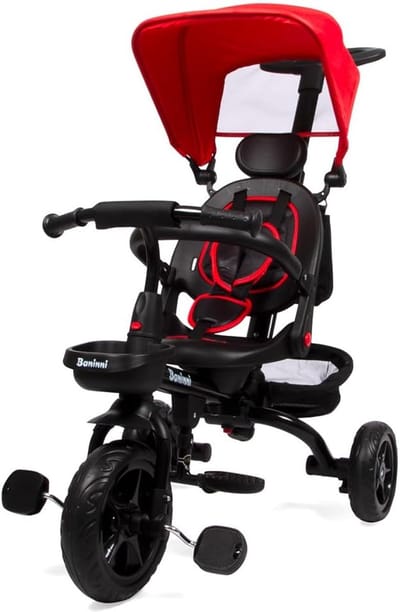 Driewieler met Duwstang - Kinderloopfiets - Buiten Spelen - 360 Graden Draaistoel - 53x82x97 cm - Rood