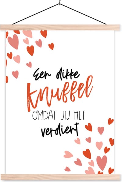 Posterhanger incl. Poster 87x120 cm - Schoolplaat - Get well soon - Quote - Hartjes - Textielposter - Blanke latten