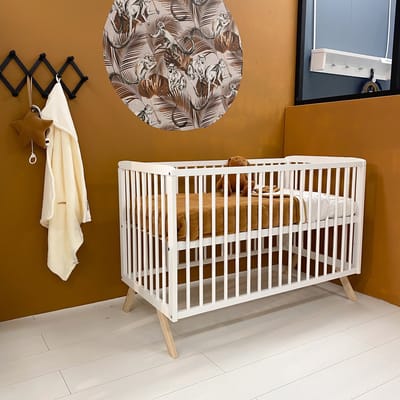 Born Lucky ® Baby bed / Ledikant Teresa 60x120 cm Met Verstelbare Bodem & Massief Hout - Wit