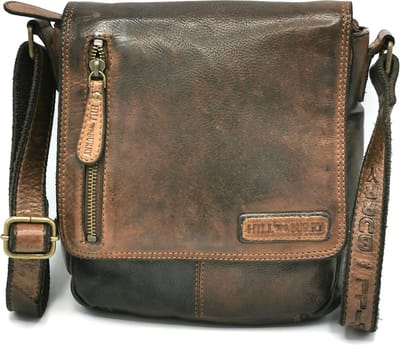 Hillburry - 6212/W - Schoudertas met Omslag - (bxhxd) 20cm x 22cm x 5cm - Gewassen Leer - Bruin